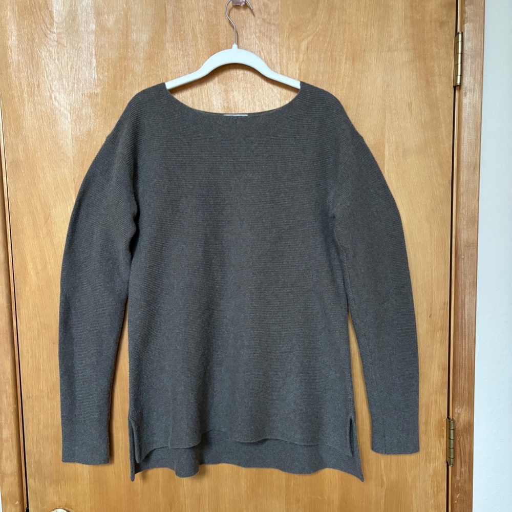 Garnet Hill bark brown cashmere boat neck long sweater
